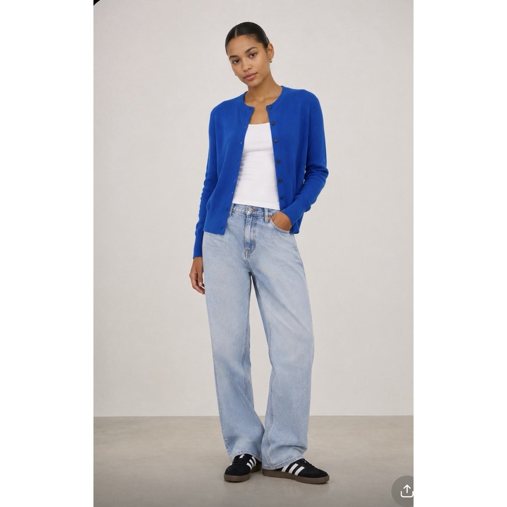 J. Crew Women Silk Blend Button Cardigan Sweater Large Blue Preppy Ribbed Dainty